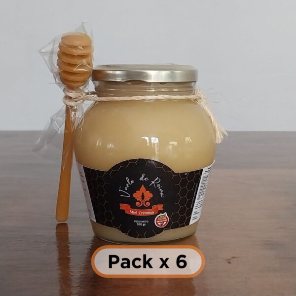 Pack x 6: Miel cremosa en frasco de vidrio de 500 gr. con palita mielera de regalo